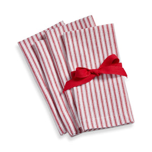 Red Ticking Stripe Napkins, Set 4