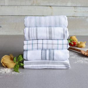 Bistro Stripe Single Terry Reverse Towel Blue