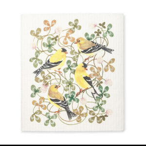 Yellow Finches & Clover Dishcloth