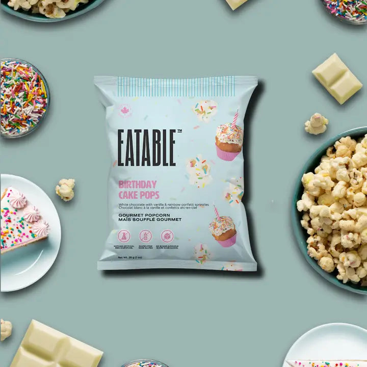 Eatable Popcorn Birthday Cake Pops - White Chocolate Rainbow Popcorn Mini Bag