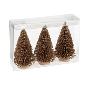 Mini Bottle Brush Trees, Pale Gold Sparkle Set 3