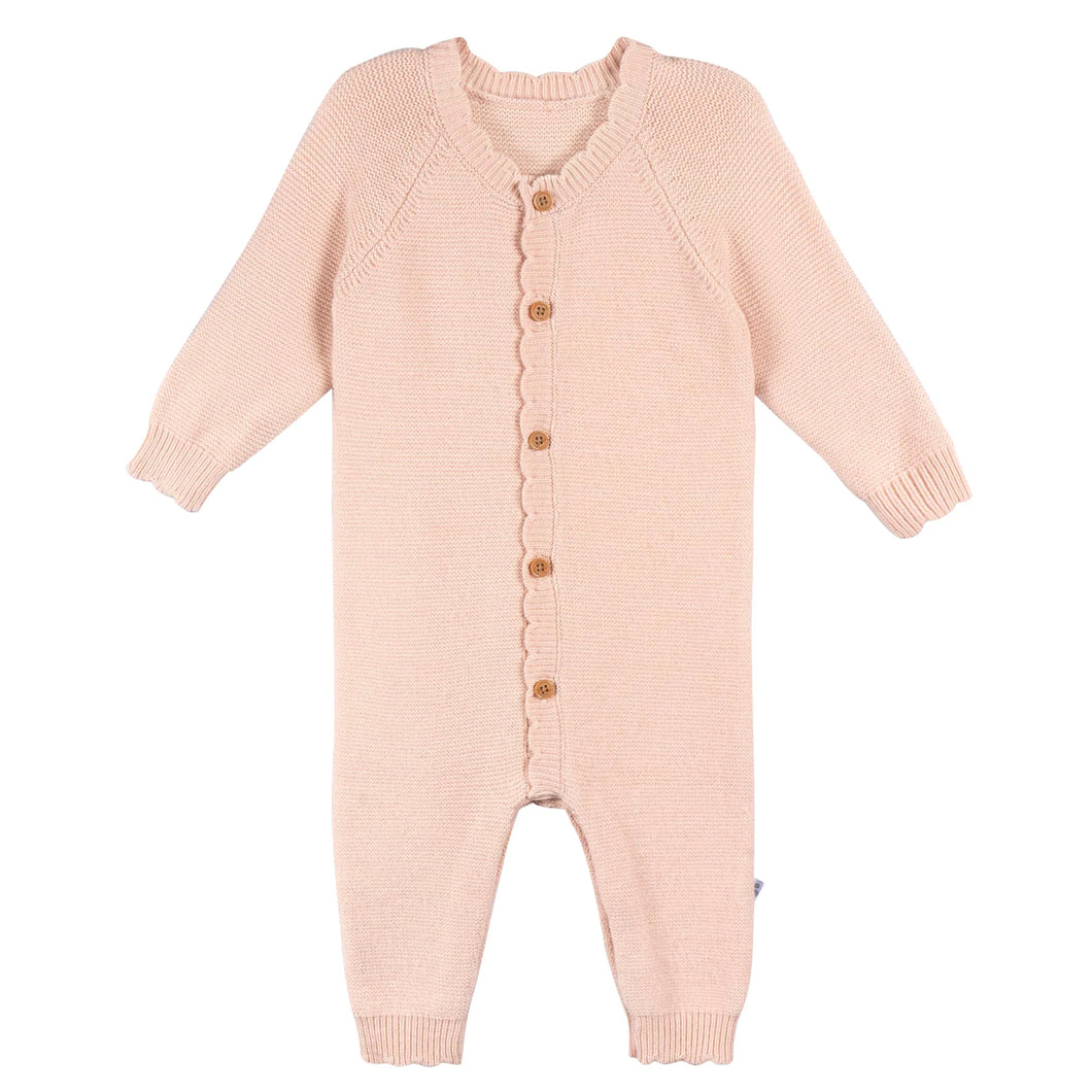 Just Born Baby Girl 1-Piece Sweater Knit Coverall, Pink