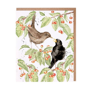 Cherry Tree Black Bird Card