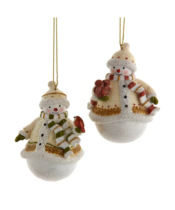 Rustic Natural Snowman With Bird & Squirrel Ornaments